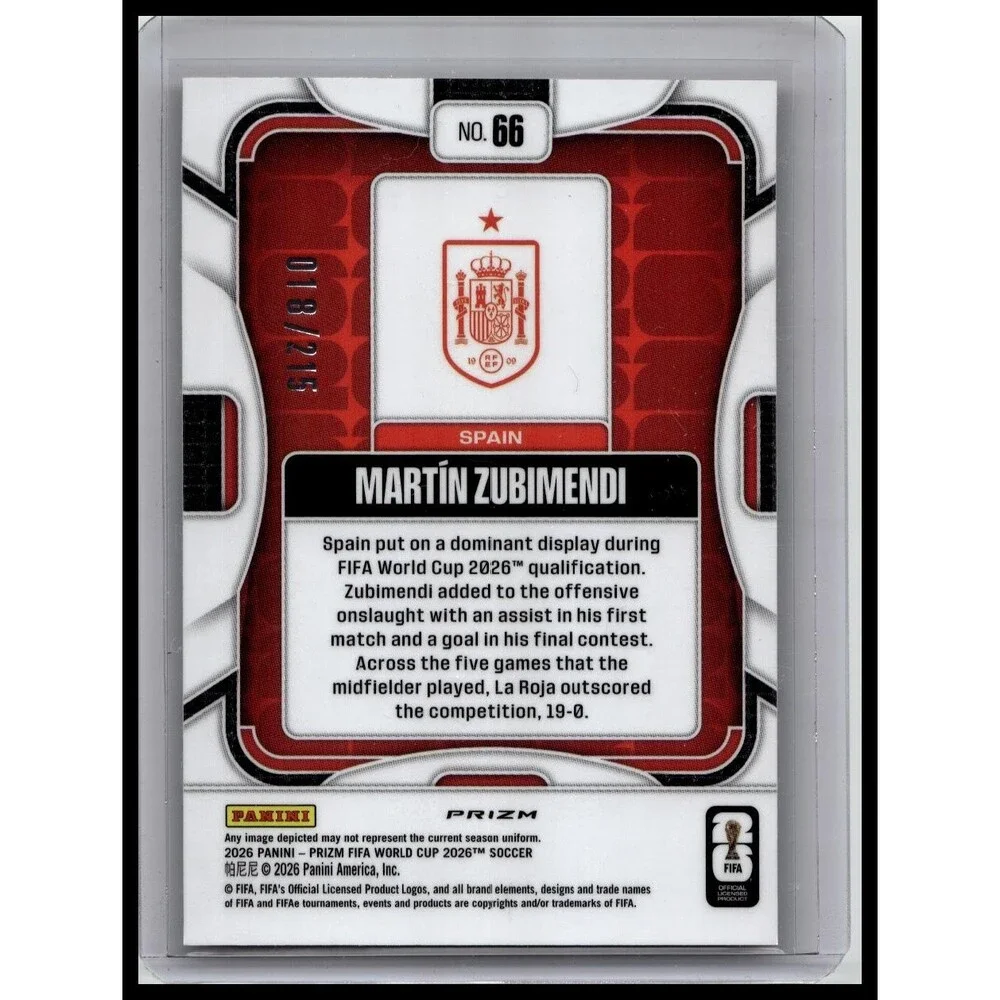 2026 Panini Prizm World Cup Martin Zubimendi #66 Spain Orange Pandora Prizm /215